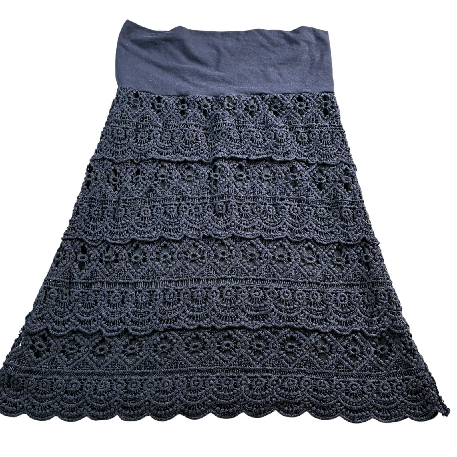 Solitaire Womens Mini Skirt Navy Blue Sz Sm Crochet Lace Lined Elastic Waistband