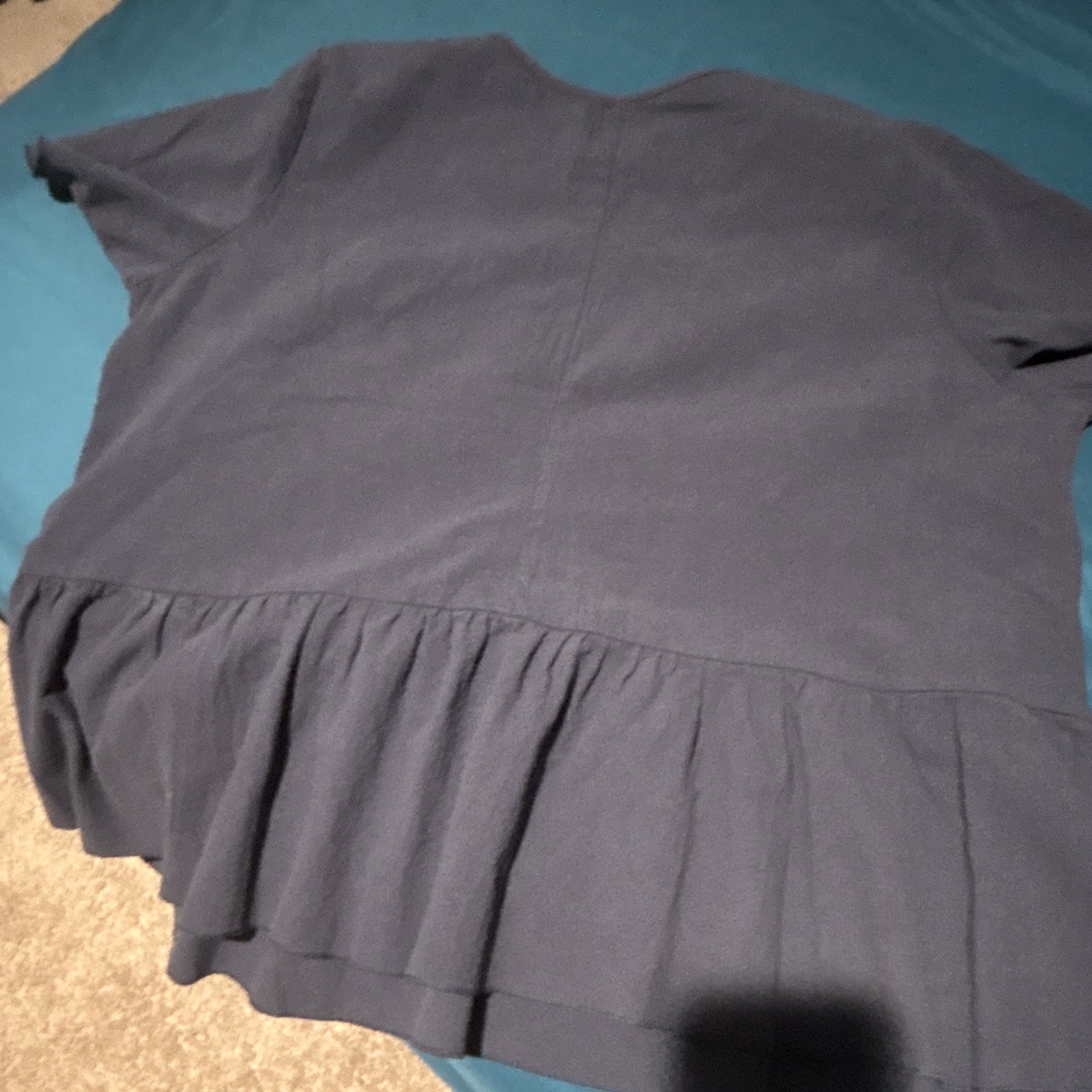 Emery Rose Women’s Blue Solid Round Neck Short Sleeve Ruffle Pullover Blouse 1XL