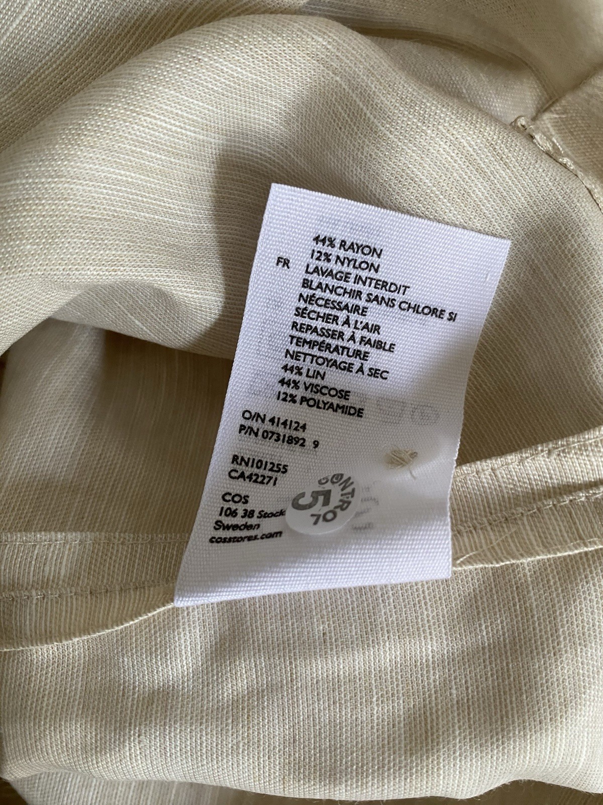 COS Boxy Linen Collared Shirt Folded Sleeves Beige Size 4 US