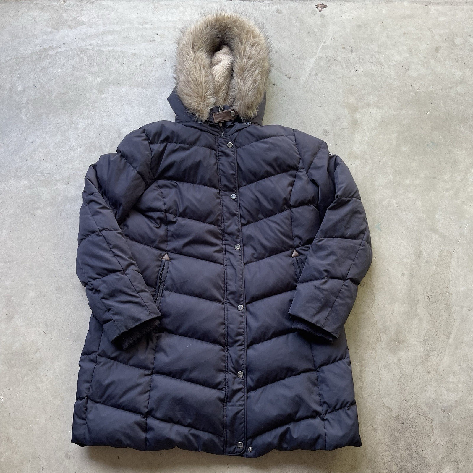 Lauren Ralph Lauren Women’s Faux-Fur Trim Hooded Duck Down Puffer Jacket Size XL
