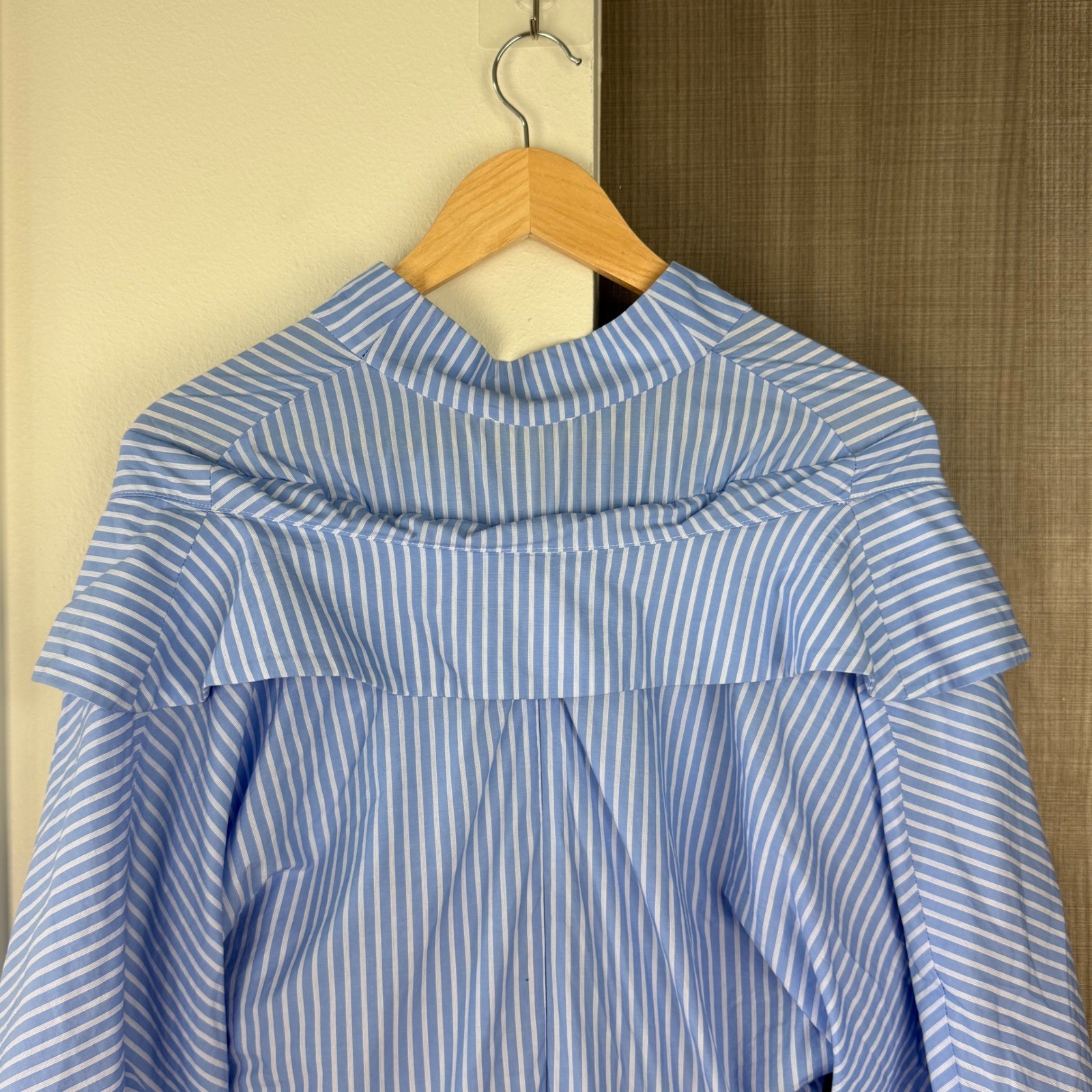 Batsheva Blue White Striped Sailor Collar Cotton Midi Dress Pockets Size Large