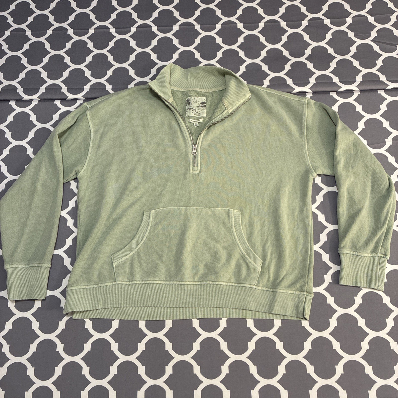 C&C California Sunwashed Green Fleece 1/4 Zip Women’s Large Beach Pullover