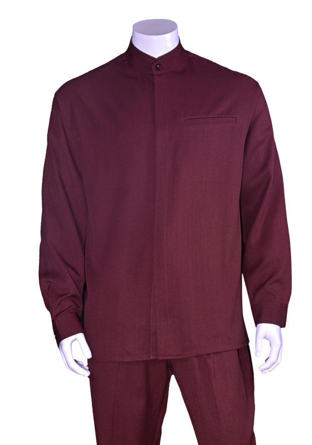 Men’s Luxurious Mandarin Collar (banded collar) Walking Suit 2-Piece Set #28266