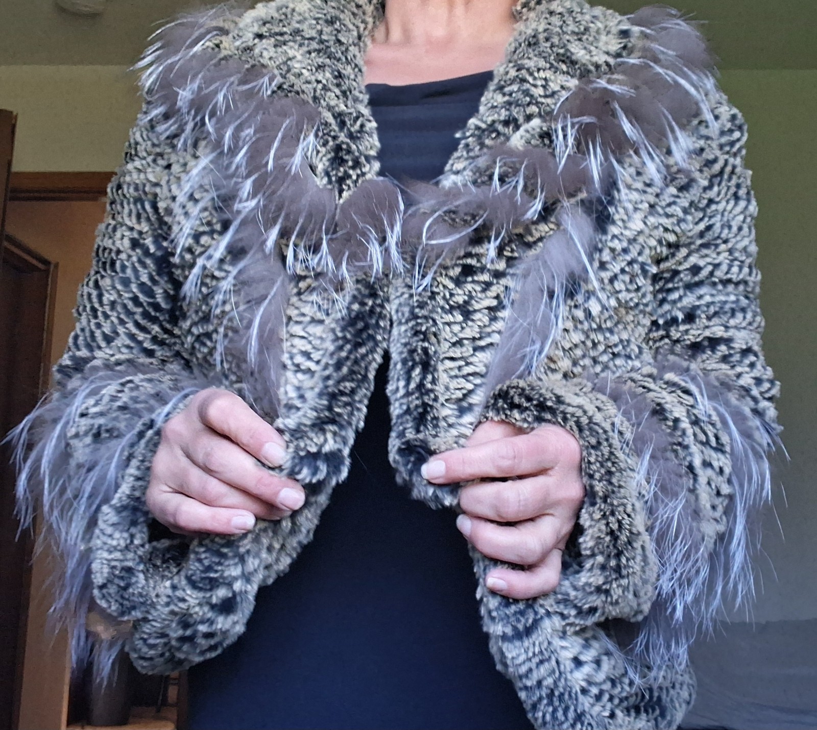 Real fur jacket, womens size small, rabbit body and lining fox trim.