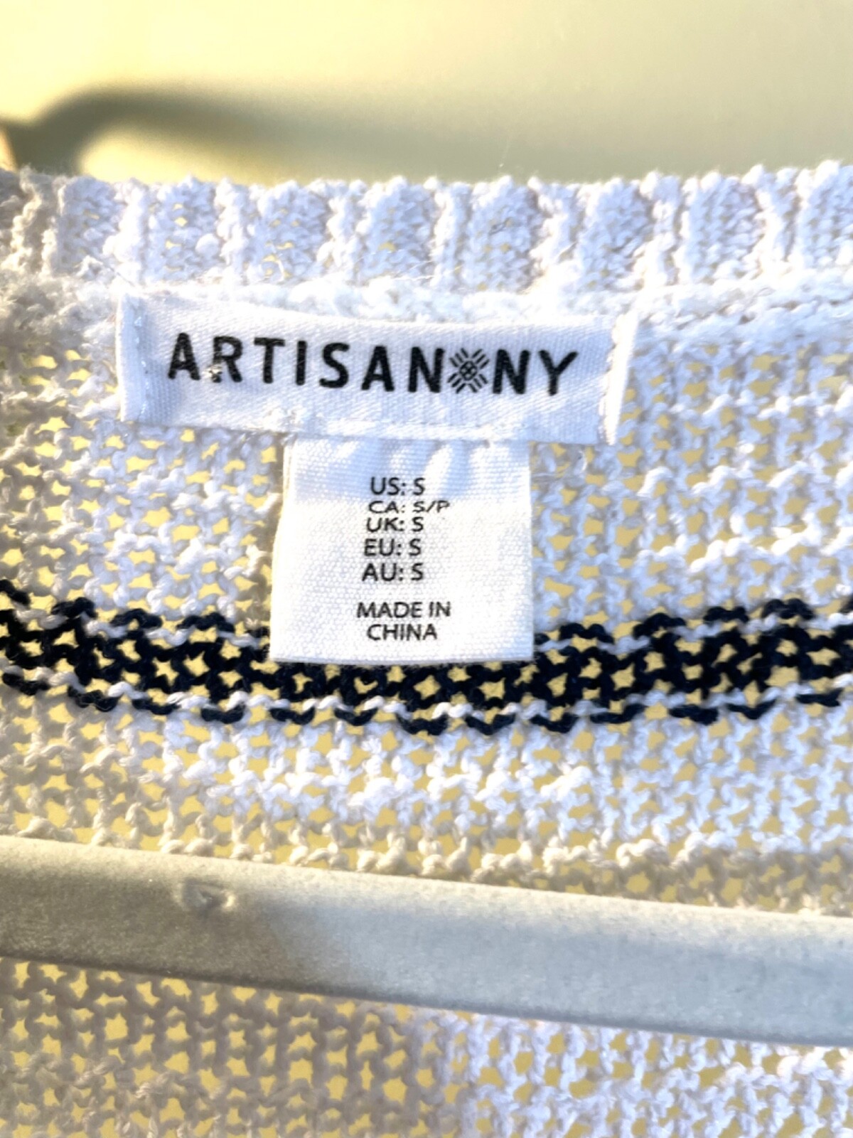 Artisan NY Womens Size Small Sweater Top Open Weave White Blue Gold Nautical