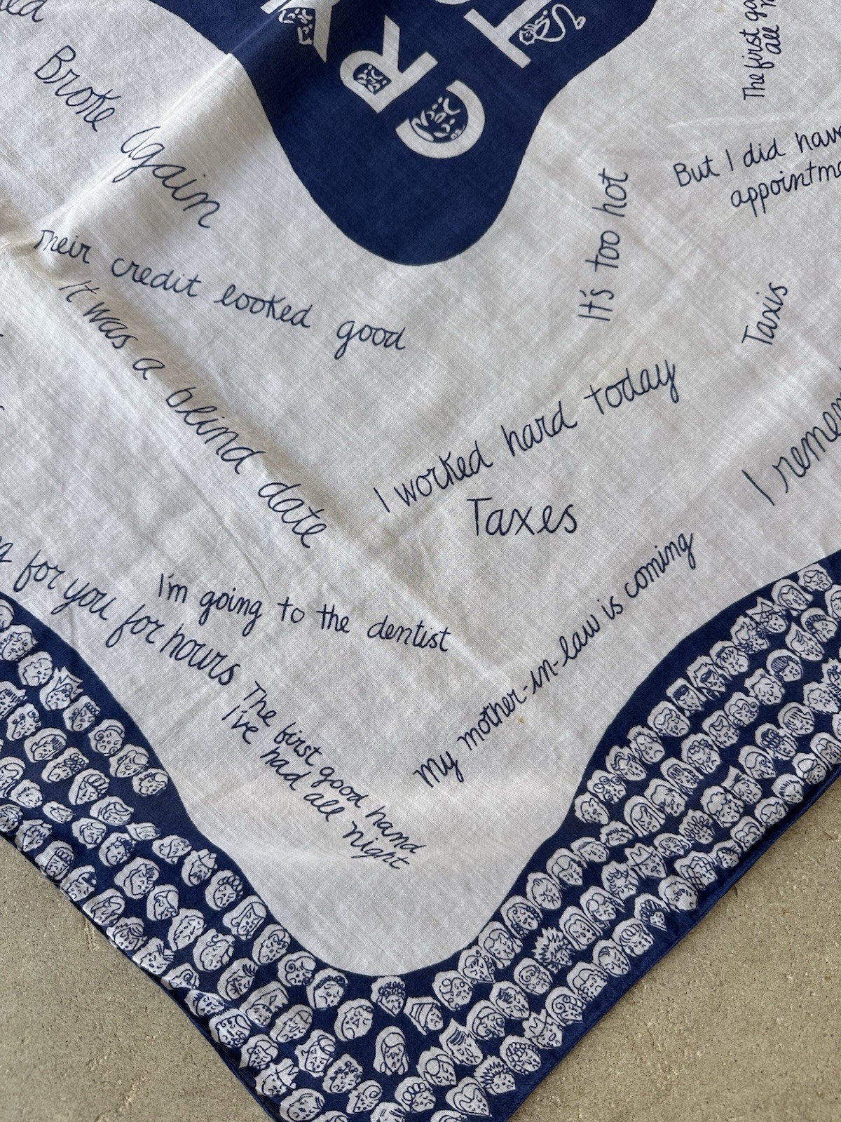 1950s Symphony ‘Crying Towel’ Novelty Political Bandana Humor Scarf Blue VTG