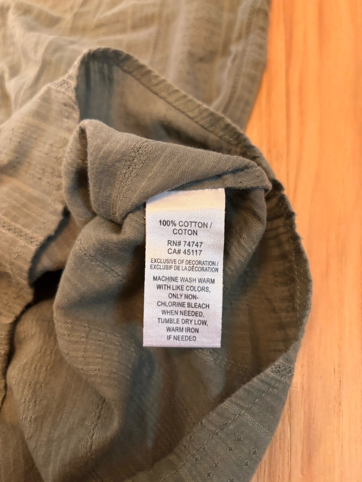 Natural Reflections Cotton Button Up Cap Sleeve Boho Blouse Olive Green Sz Large