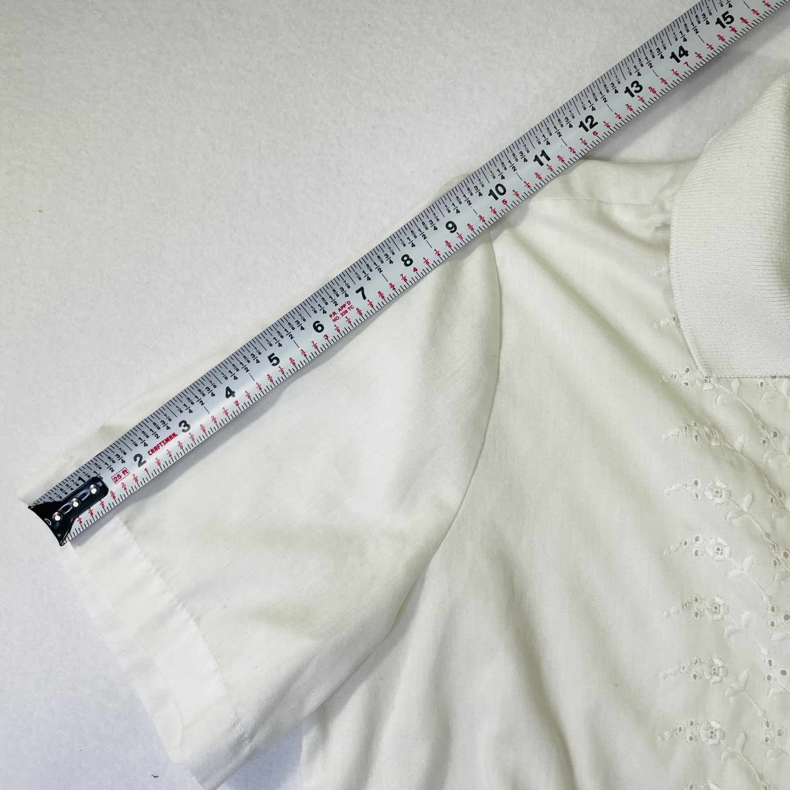 Judy Bond Vintage White Eyelet Embroidered Short Sleeve Blouson Blouse Top