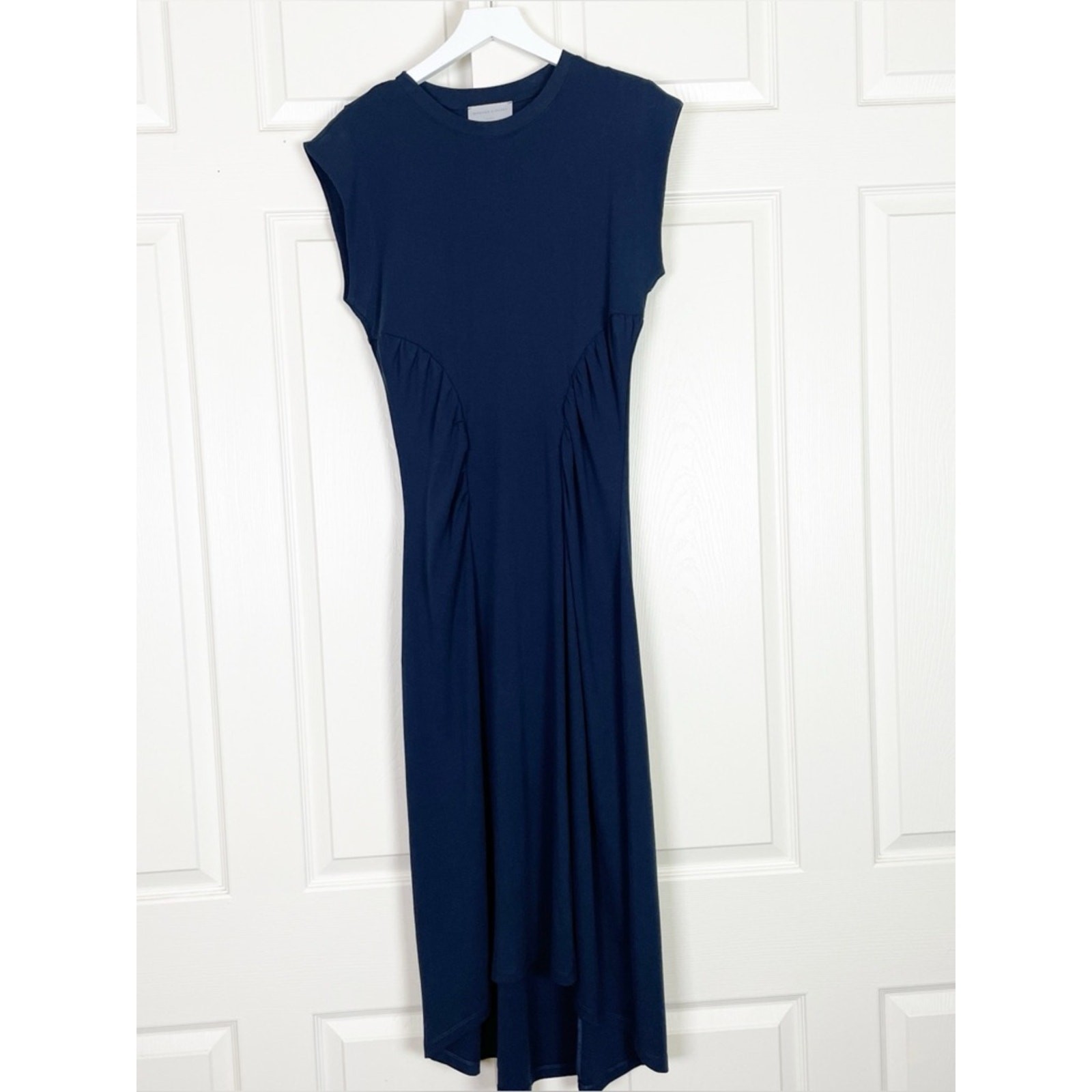 Modern Citizen Lenox Navy Ruched Jersey Midi Dress Cap Sleeve Sz L