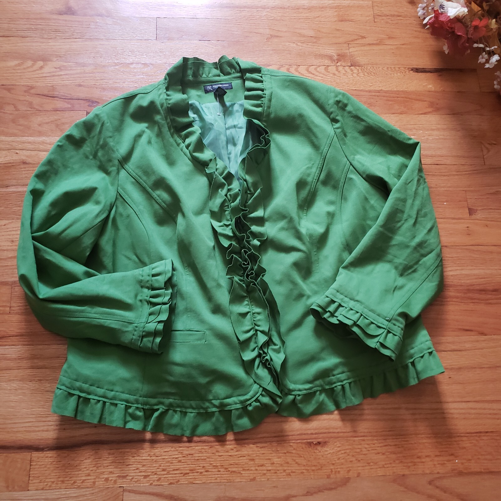 I.N.C International Concept -Green Plus Size Jacket Ruffle – Trim size 3X