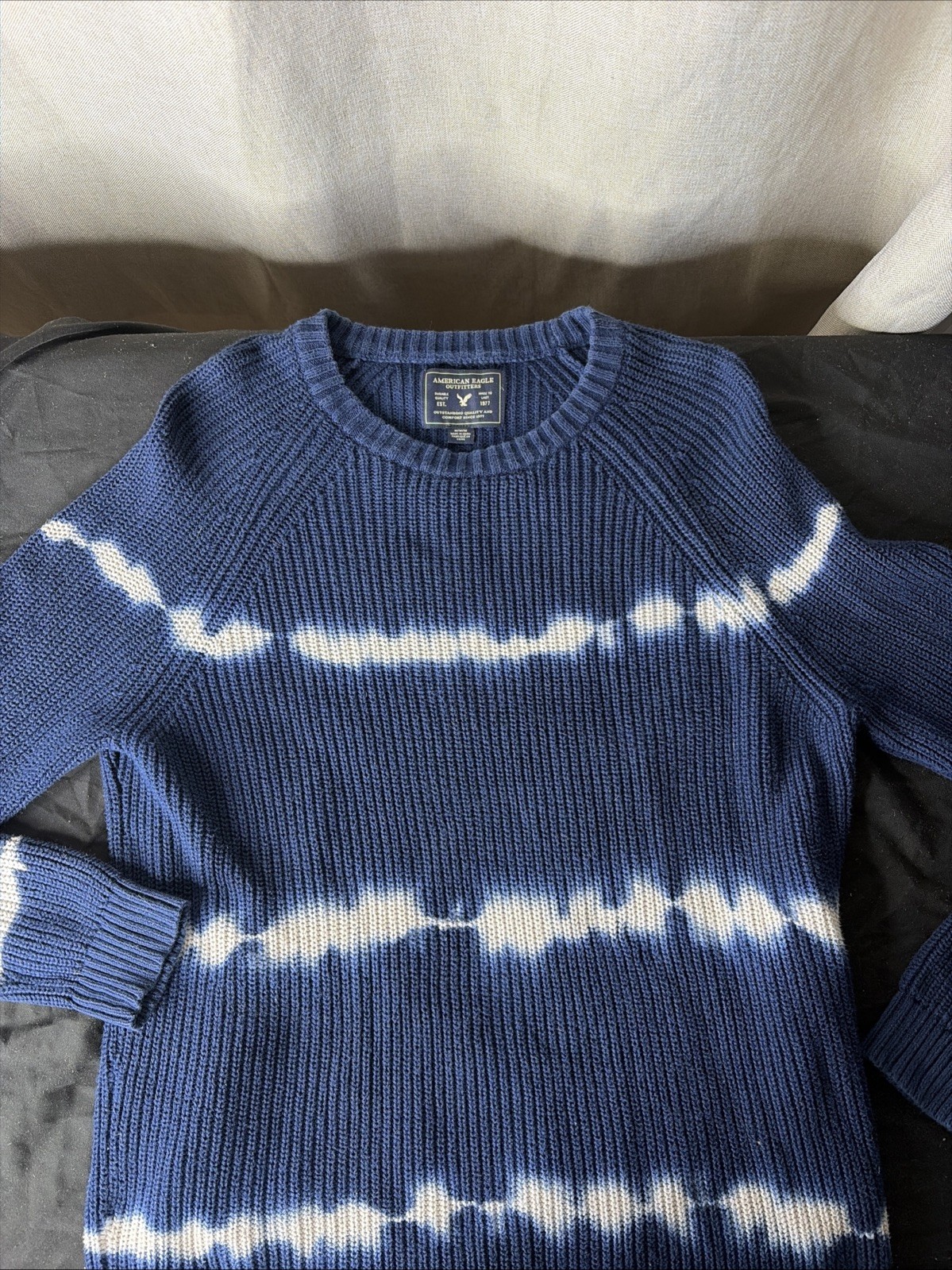 Vintage Y2K American Eagle Sweater Men Medium Blue White Colorblock Knit