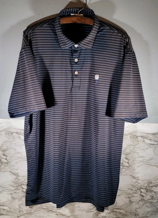 Peter Millar Summer Comfort Black Blue Striped Polo Shirt / Men’s Size Large