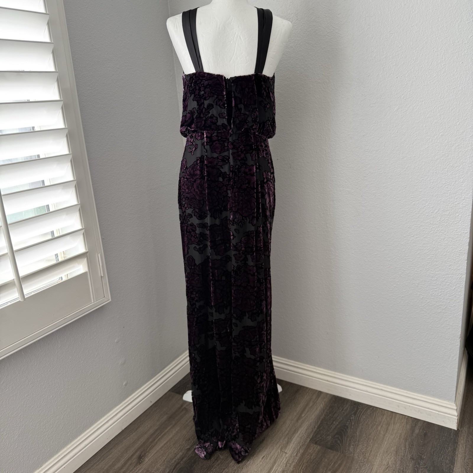 Aidan Mattox Purple Burnout Velvet Maxi Dress Gown Whimsigoth Gothic 4 Vtg