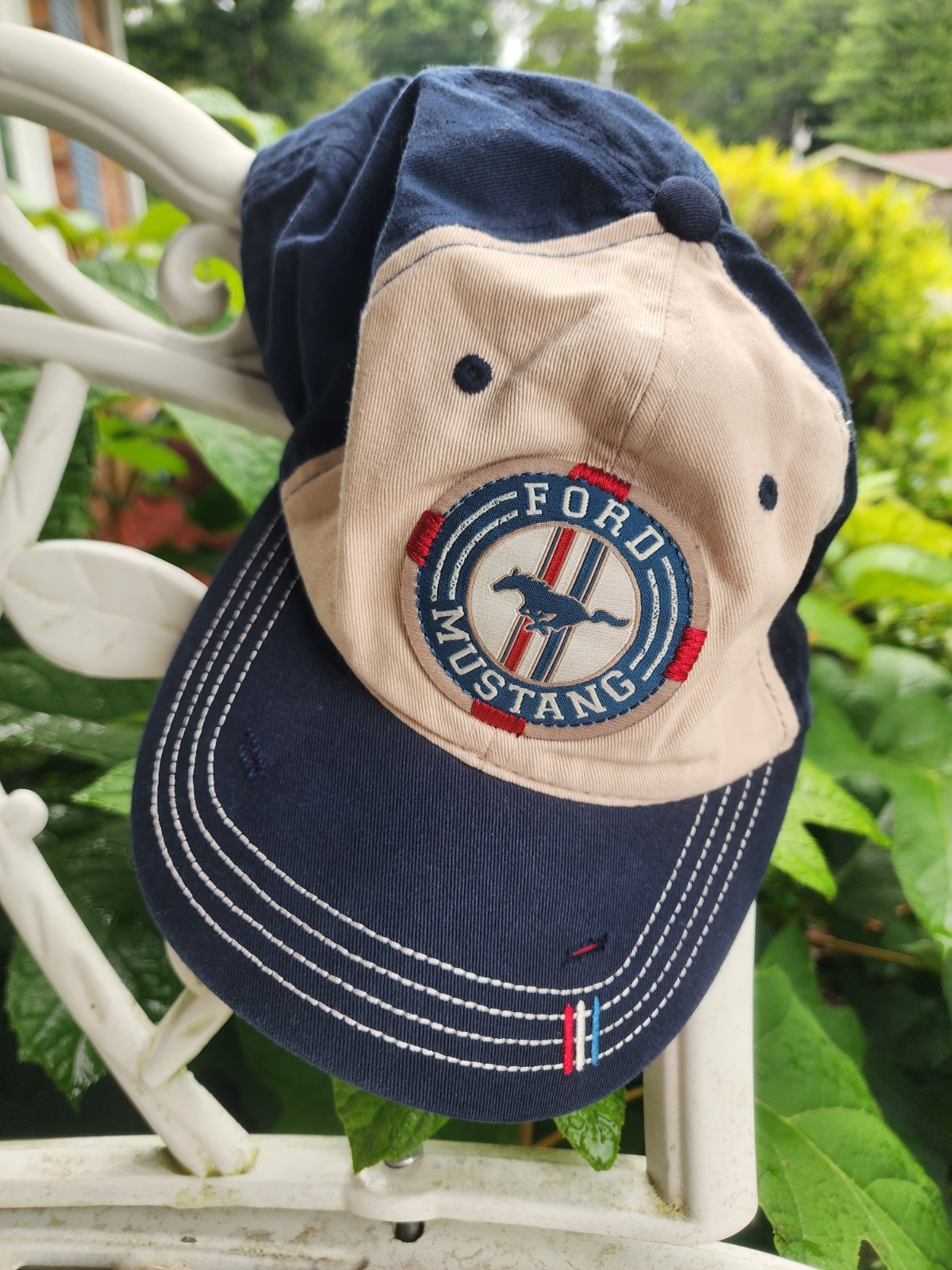 Ford Mustang Embroidered Adjustable Baseball Cap Hat Navy Tan Logo