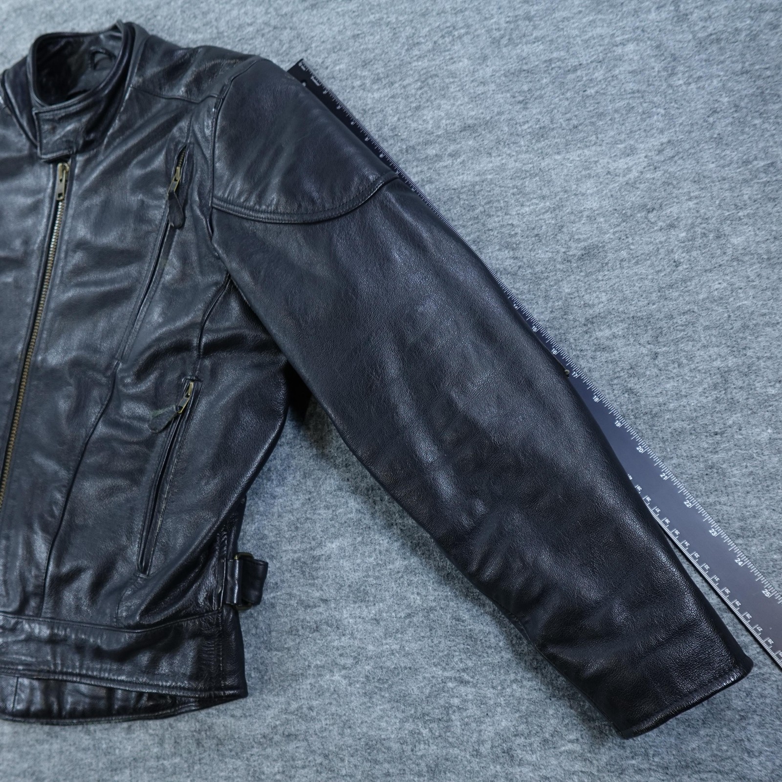 MOB Leather Motorcycle Jacket Men 42 Black Biker Moto Riding Heavy Lined Genuine