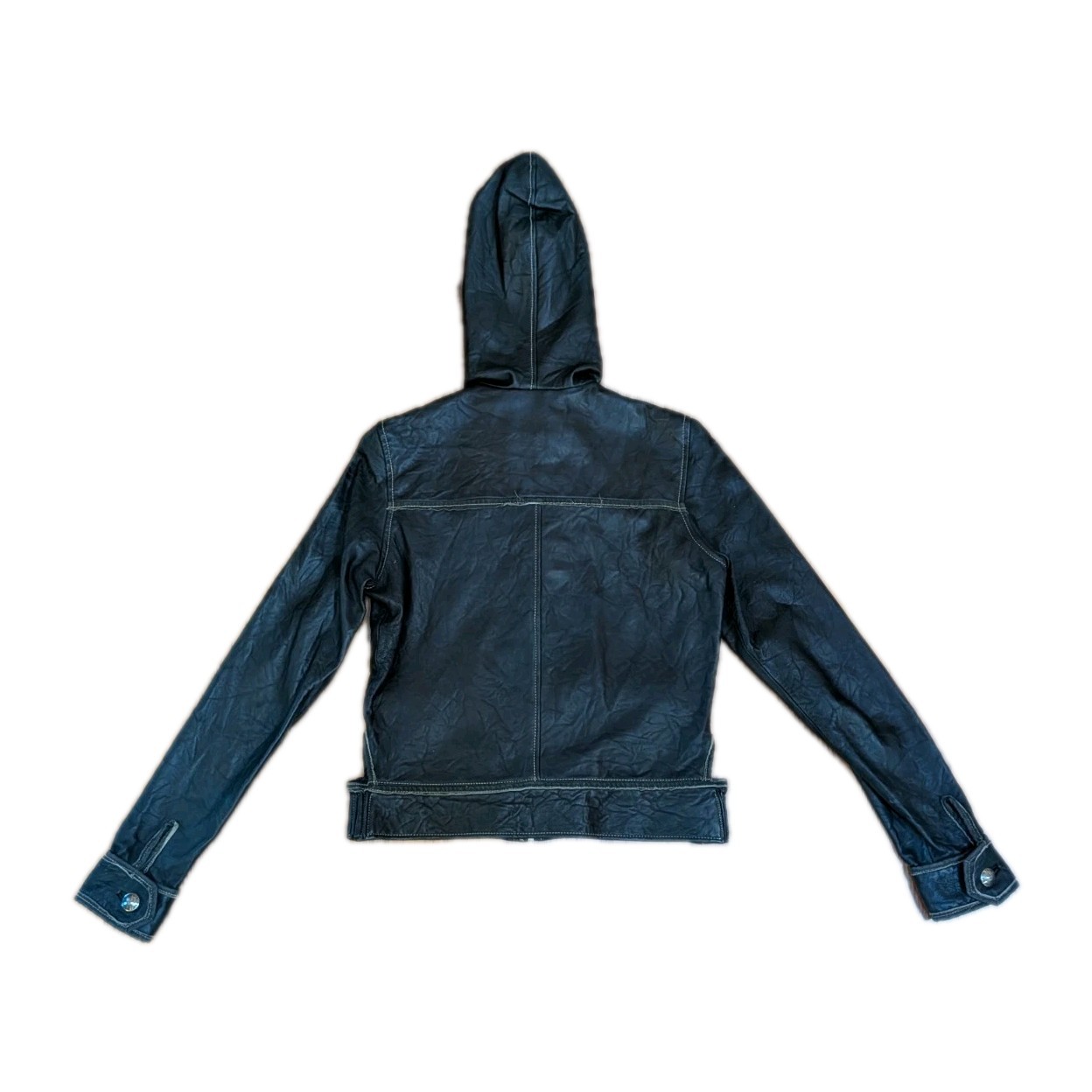 My Tribe Leather Hooded/Crop Jacket Full Zip Roll-Tap/Long Sleeve Brown Size S