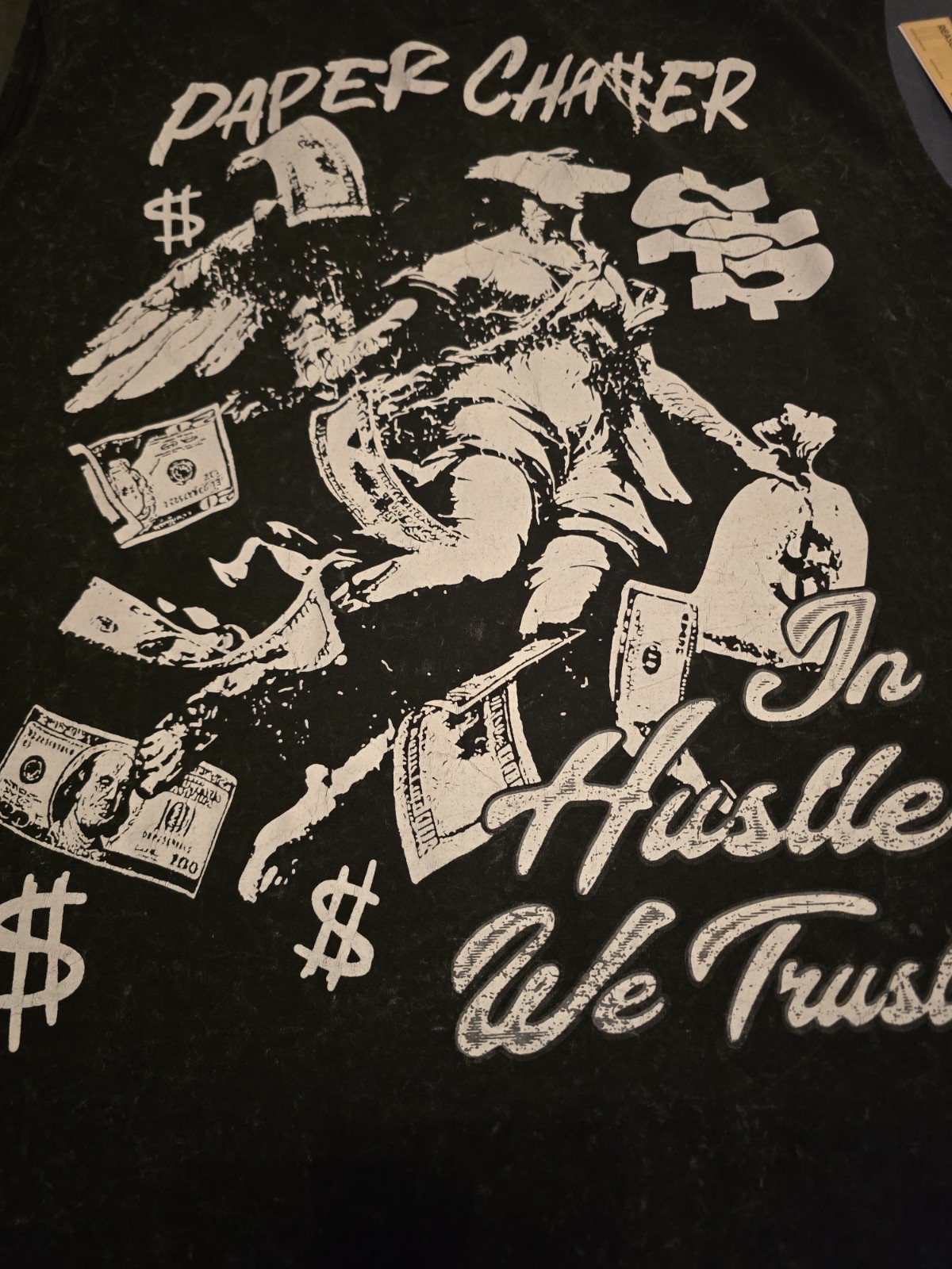 Reason Brand “Cash Rules” size XL Sleeveless Washed Shirt Black.