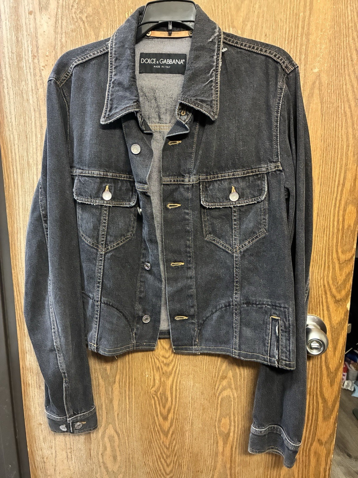 Dolce & Gabbana Men’s Black Button Front Denim Jacket Point Collar Size L