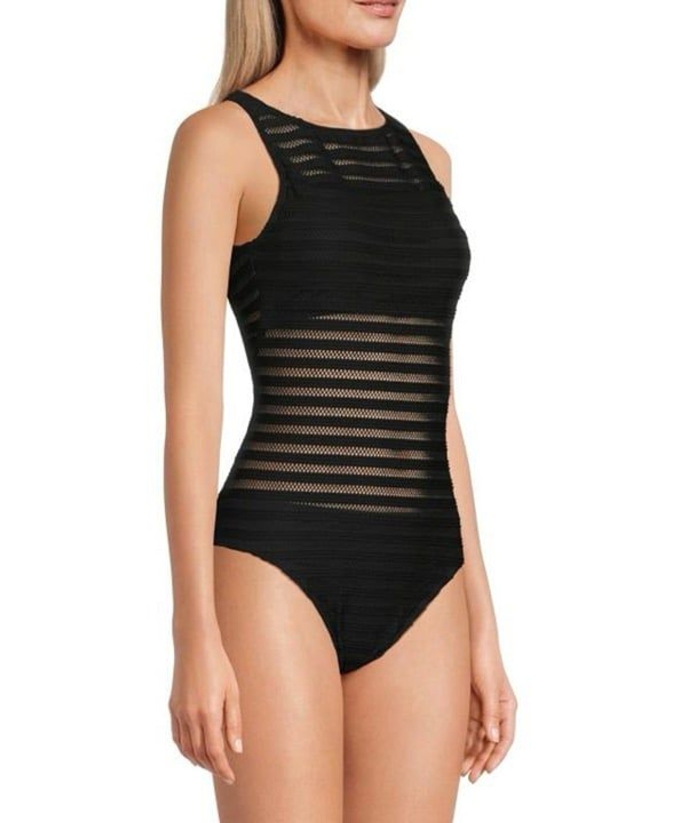 NWT Lauren Ralph Lauren Black Ottoman Boatneck Mesh One Piece Swimsuit 16
