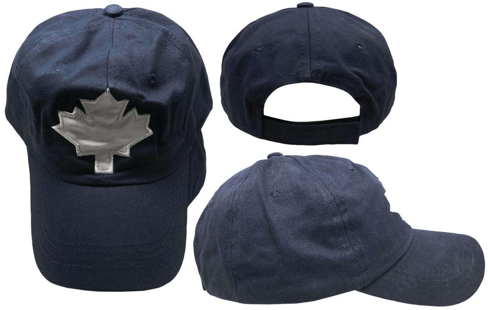 Canada Canadian Maple Leaf Navy Blue 100% Cotton Adjustable Embroidered Cap Hat