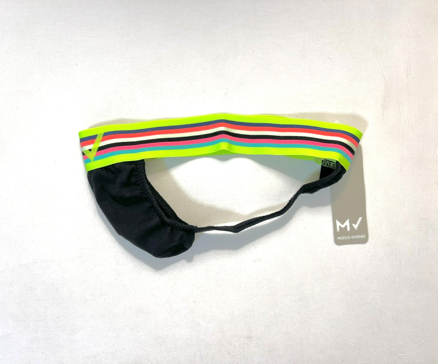 Modus Vivendi Size M Ribbed Cotton Peace T-Back Thong – Black/Multi Color