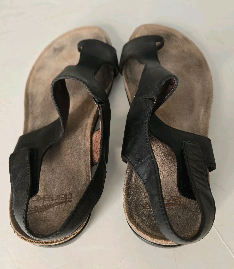 Dansko Reece Black Leather Toe Loop Slingback Sandal EU 41