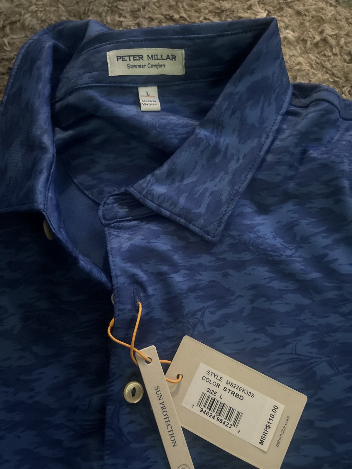 NWT Peter Millar Summer Comfort Polo Shirt Golf Fish Camo Performance Sz L $110