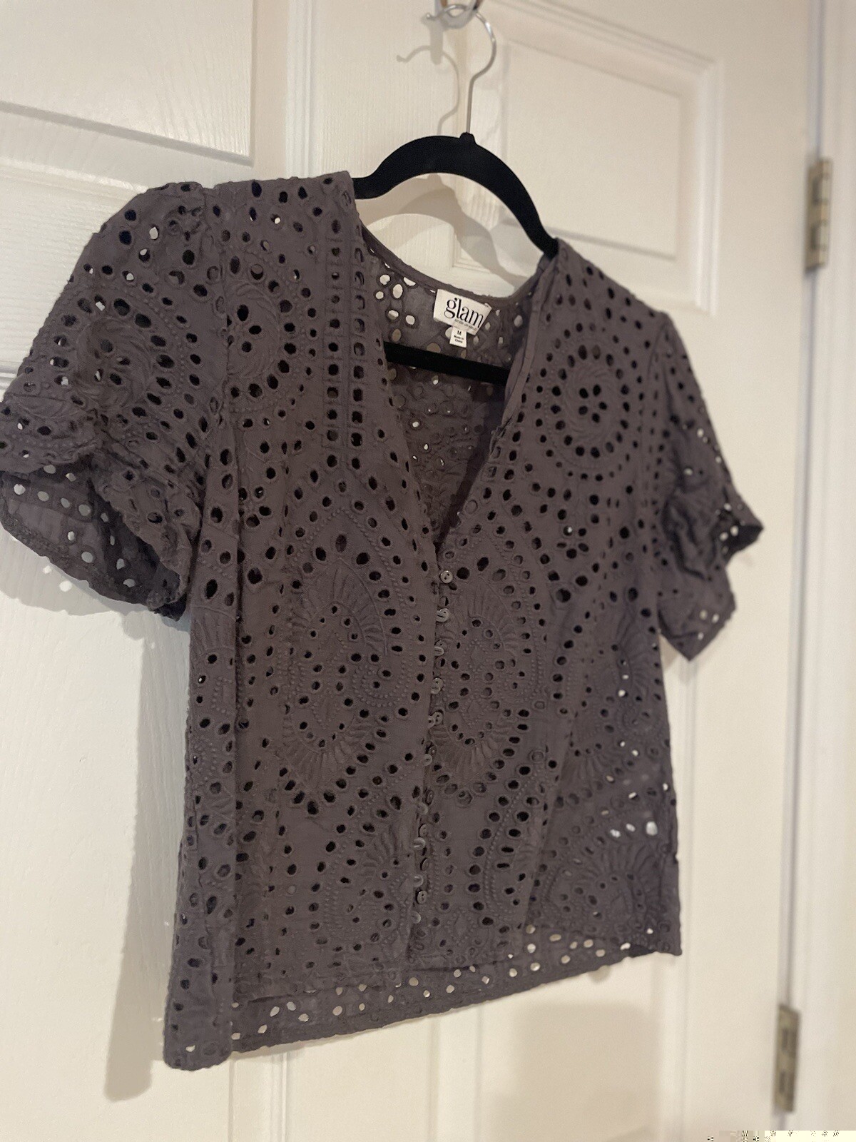 Lace Gray Button Up Women’s Size Small Blouse Top