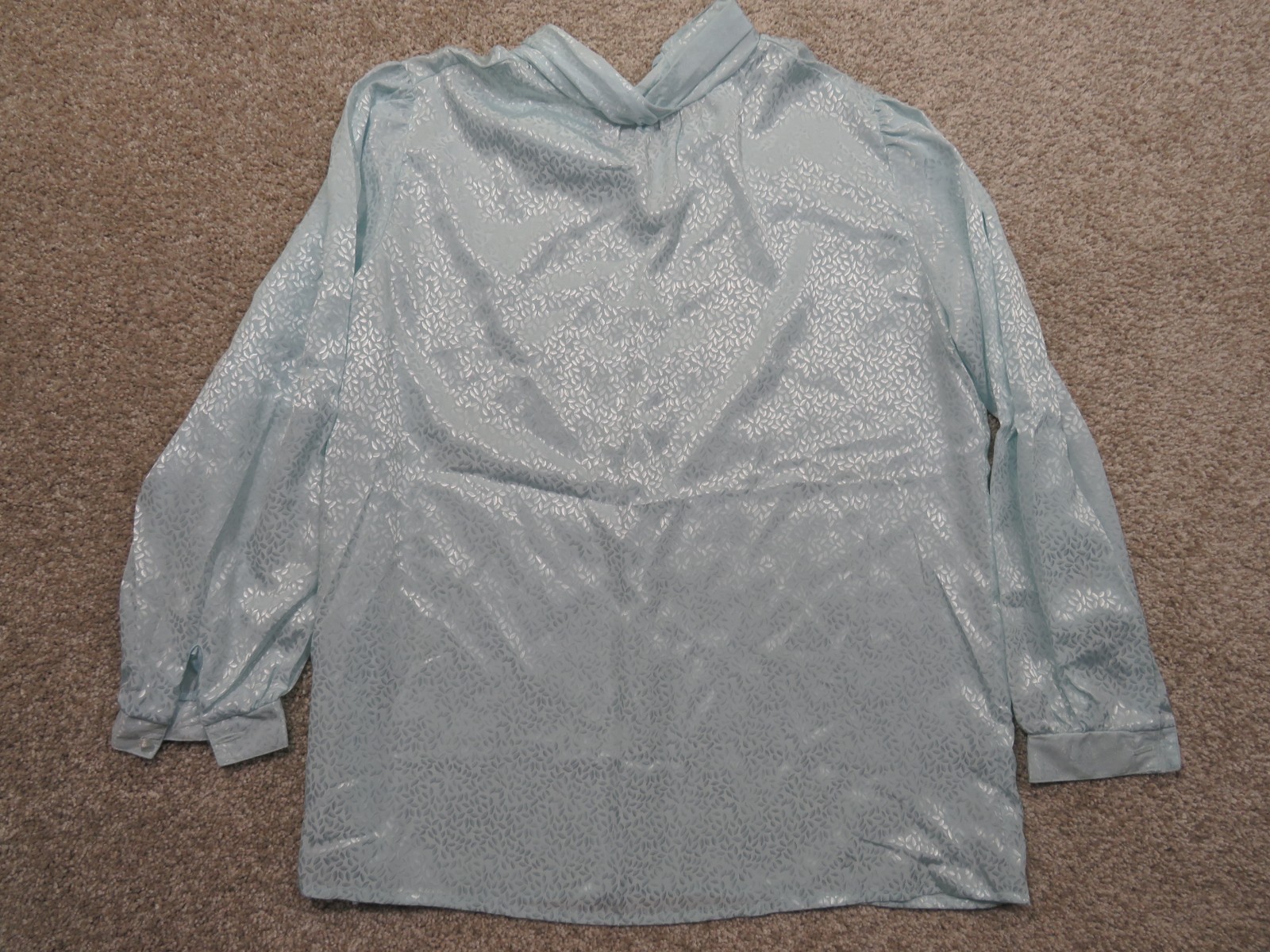 VTG Laura Mae Long Sleeve Blouse Sz 12 Blue High Neck Ruffled Made in USA