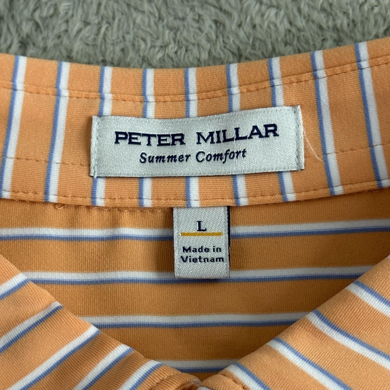 Peter Millar Polo Mens Large Orange Stripe Summer Comfort Golf Stretch Logo