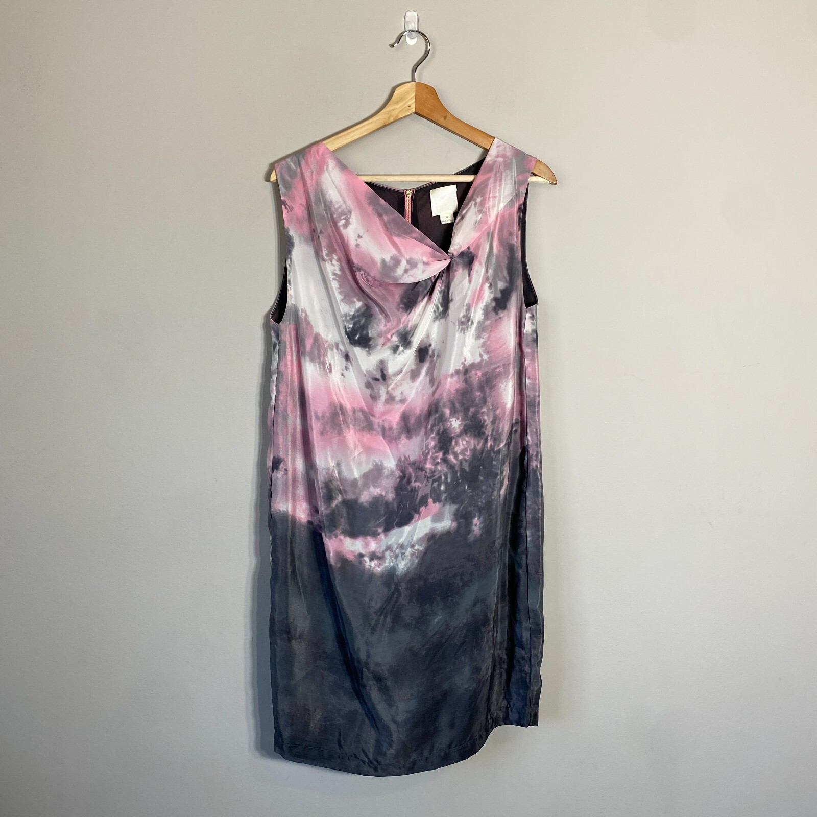 Line & Dot 100% Silk Sleeveless Mini Dress Womens Medium Gray Pink Cocktail