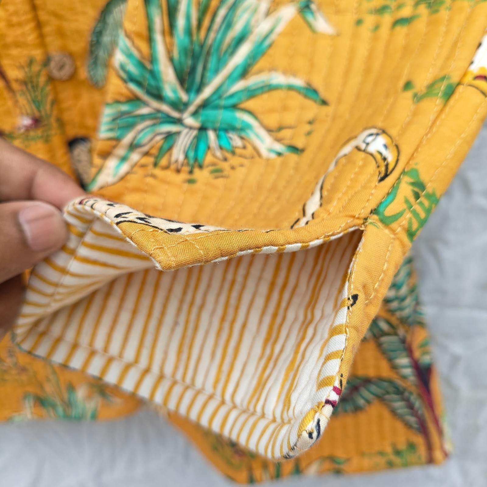 Block Print Cotton Coat, Mustard Yellow Safari Jungle Print Kantha Jacket,