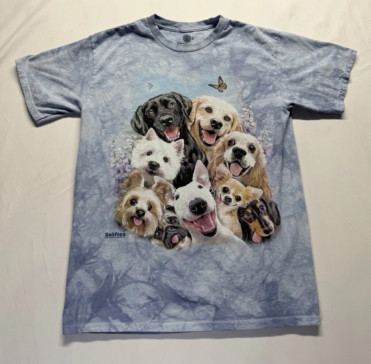 The Mountain Dogs Selfies T-Shirt Medium All Over Print Blue Tie Dye USA Made