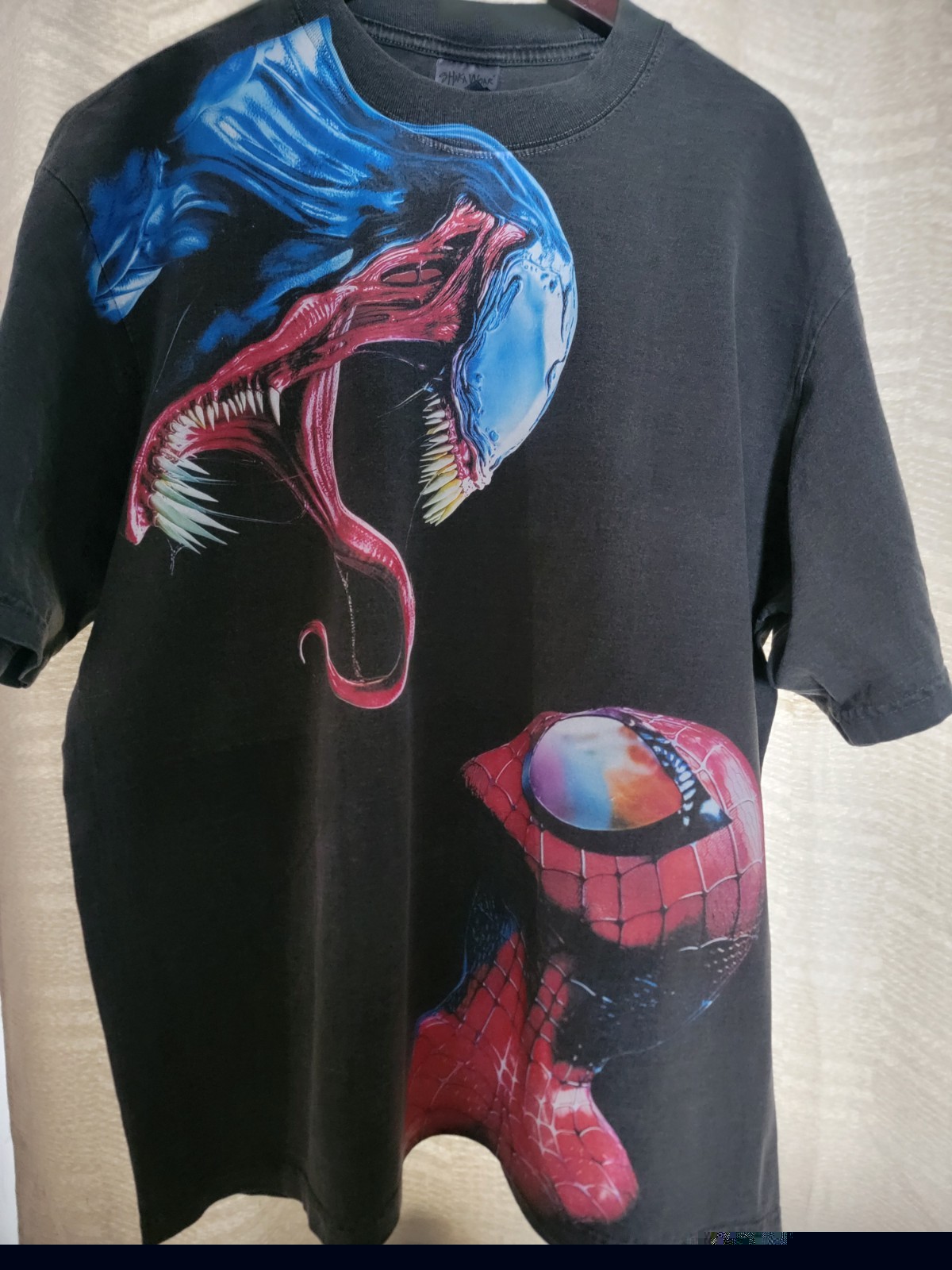 VENOM VS SPIDERMAN ON A SHAKA HEAVYWEIGHT GARMET DYED T SHIRT “MODERN”