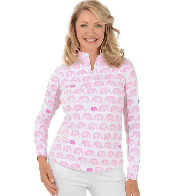 IBKUL Velma Pink Elephant Mock Neck Top Size M L Xl Long Sleeve Womens Golf
