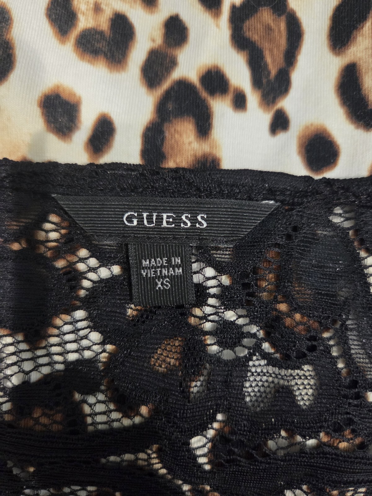 GUESS Leopard Print Open Back Lace Top Women’s Long Sleeve Animal Print