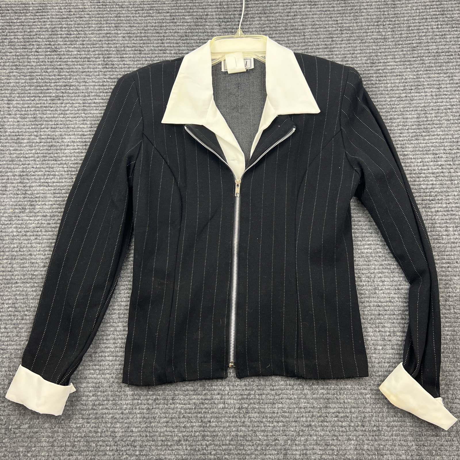D.B.Y LTD Womens Collared Zip Up Jacket Size 3 Black and White