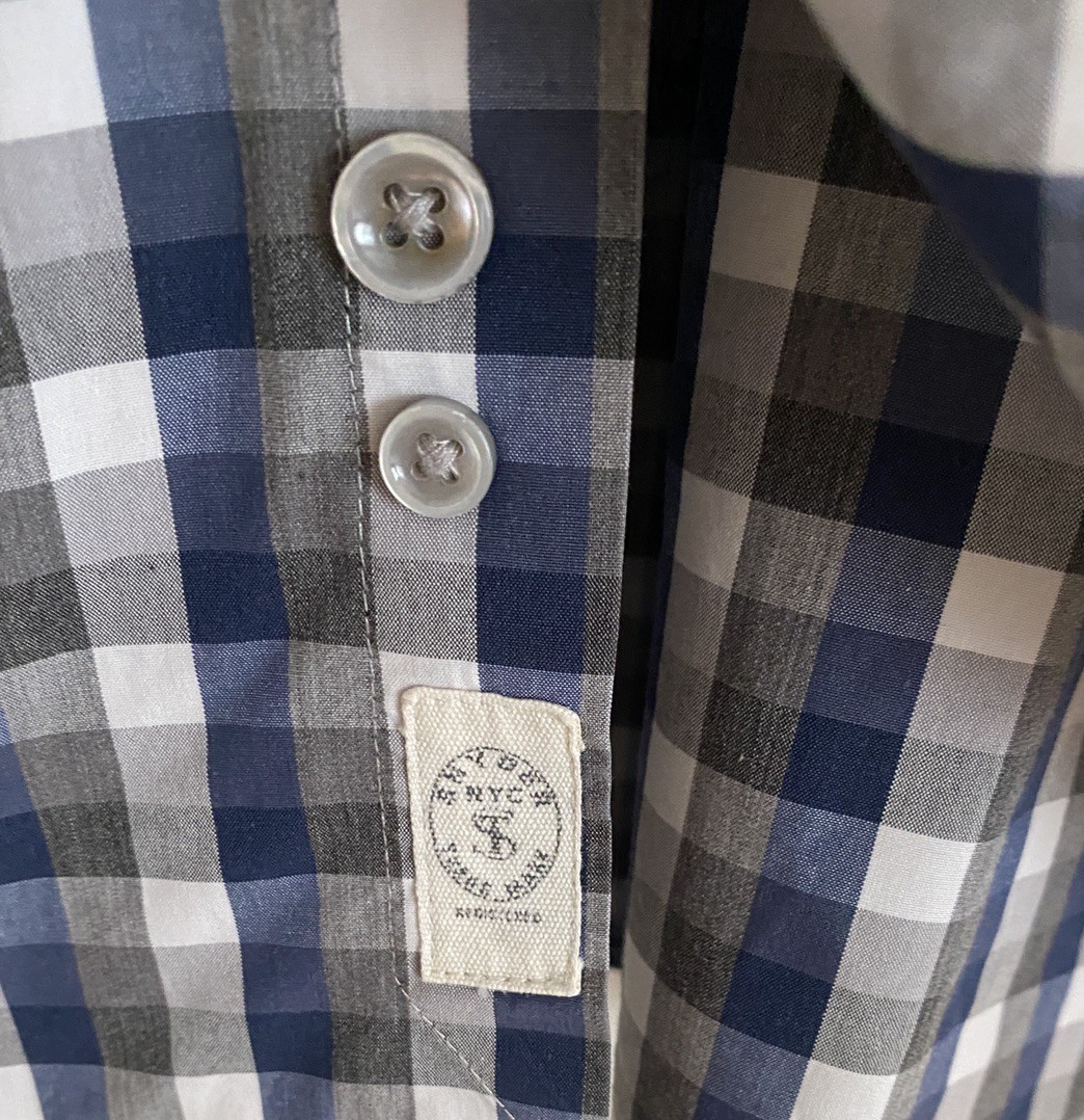 Todd Snyder NY Melange Yarns Gingham Check Shirt Blue Grey Mens Large 16.5 32/33