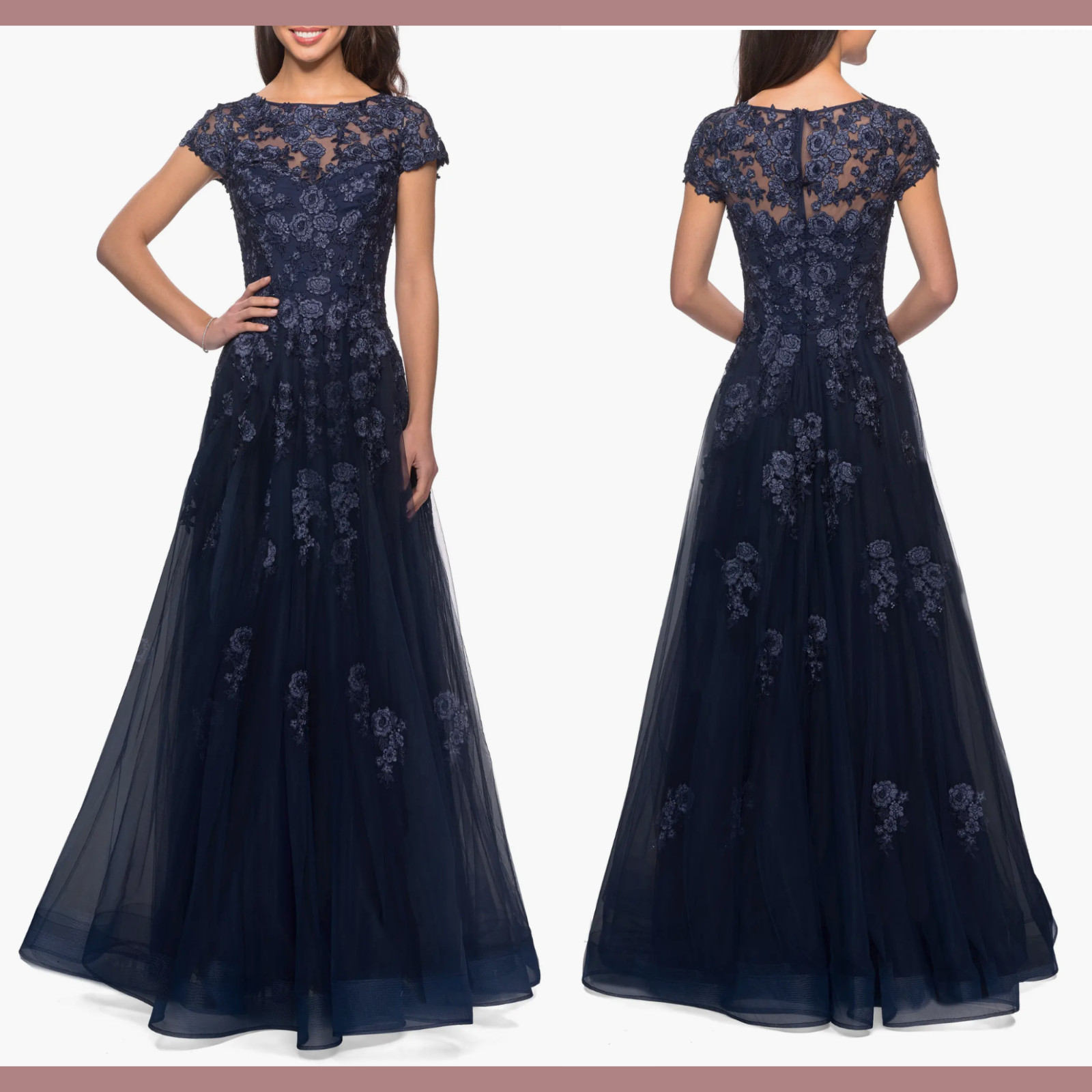 NEW $619 La Femme [ 10 ] Embellished Mesh A-Line Ball Gown 26907 Navy Blue #J766