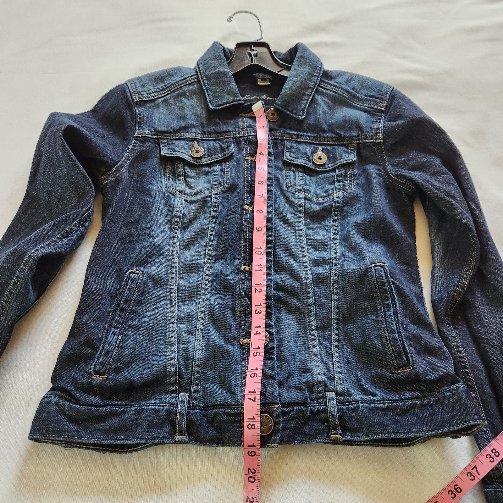 Eddie Bauer Women’s Denim Jean Jacket Size S Blue Stretch Trucker Button Front