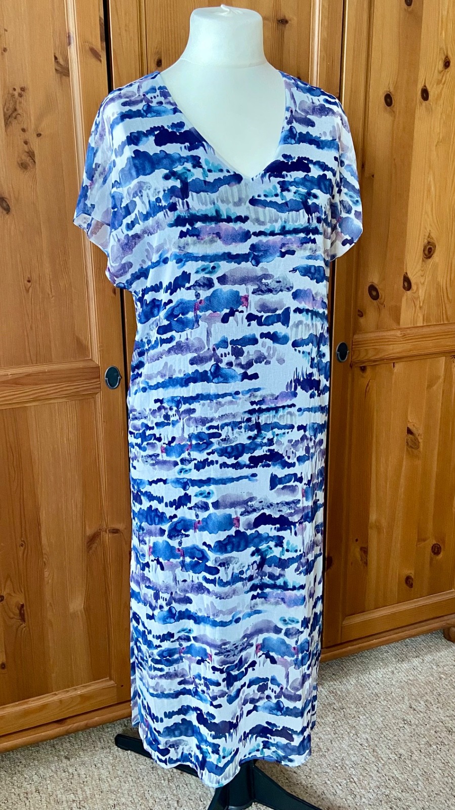 Mint Velvet Maxi Dress | Blue Stripe Chiffon | Short Sleeve | BNWT Size 10