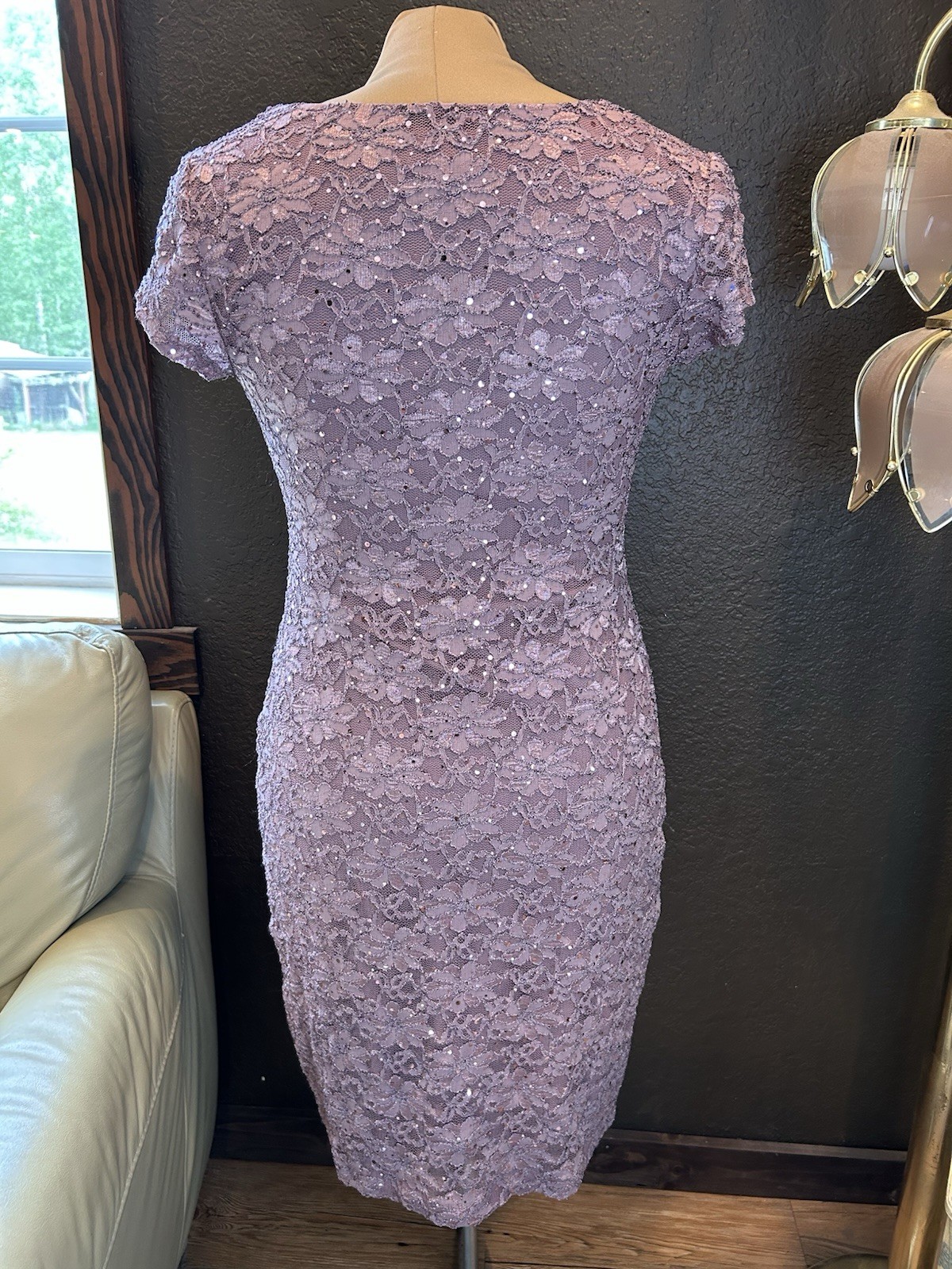 connected apparel Lavender Lace Notch-Neck Midi Dress Size 6