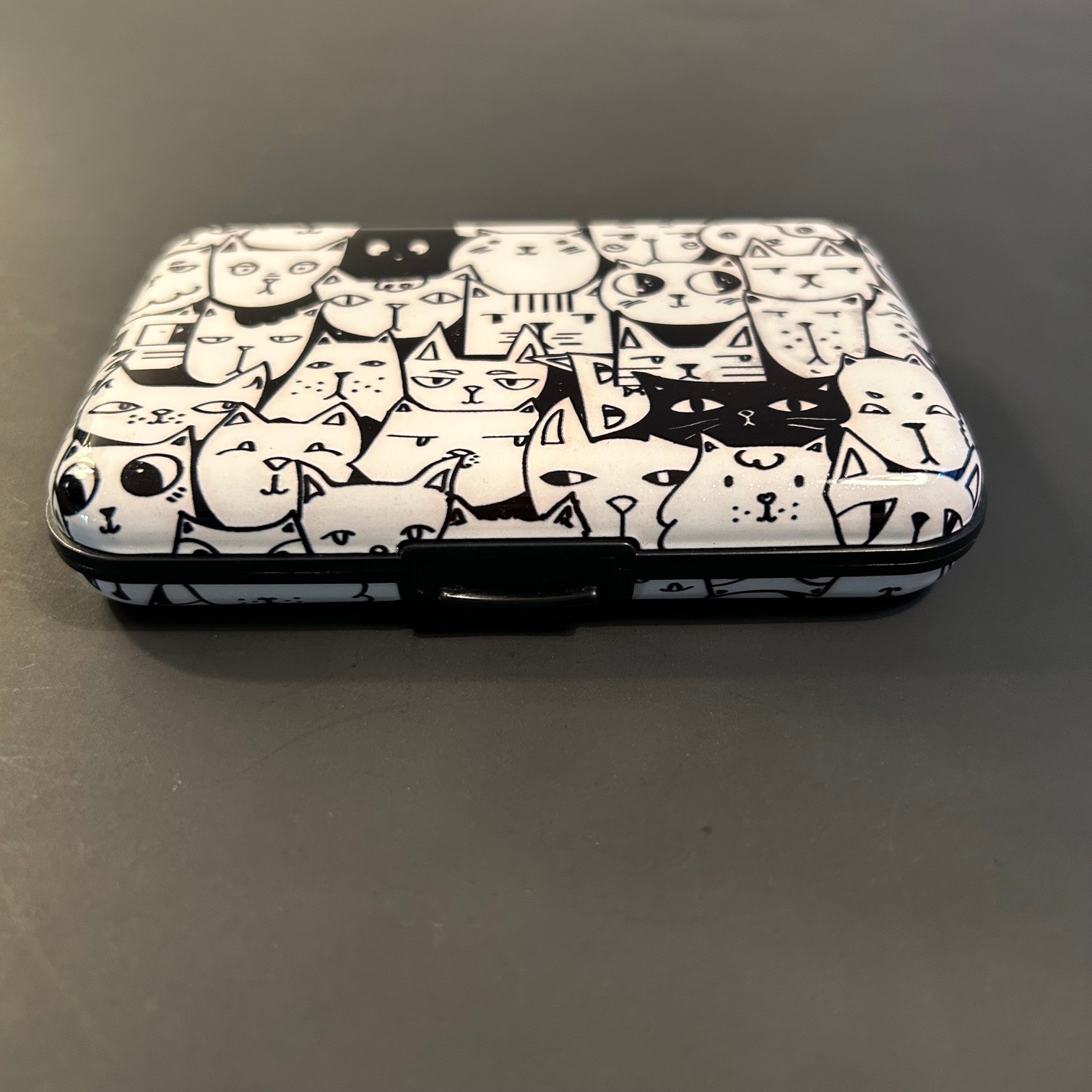 Mini Compact Wallet Black/White Cats Credit Cards Business Card Slotted Holder