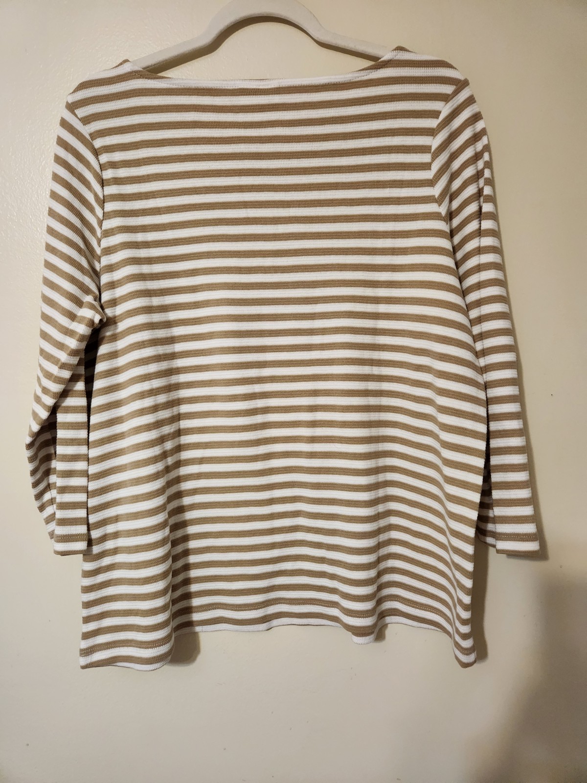 J. Jill Beige Striped Knit Pullover Boatneck Stretch Medium Basic Quiet Luxury