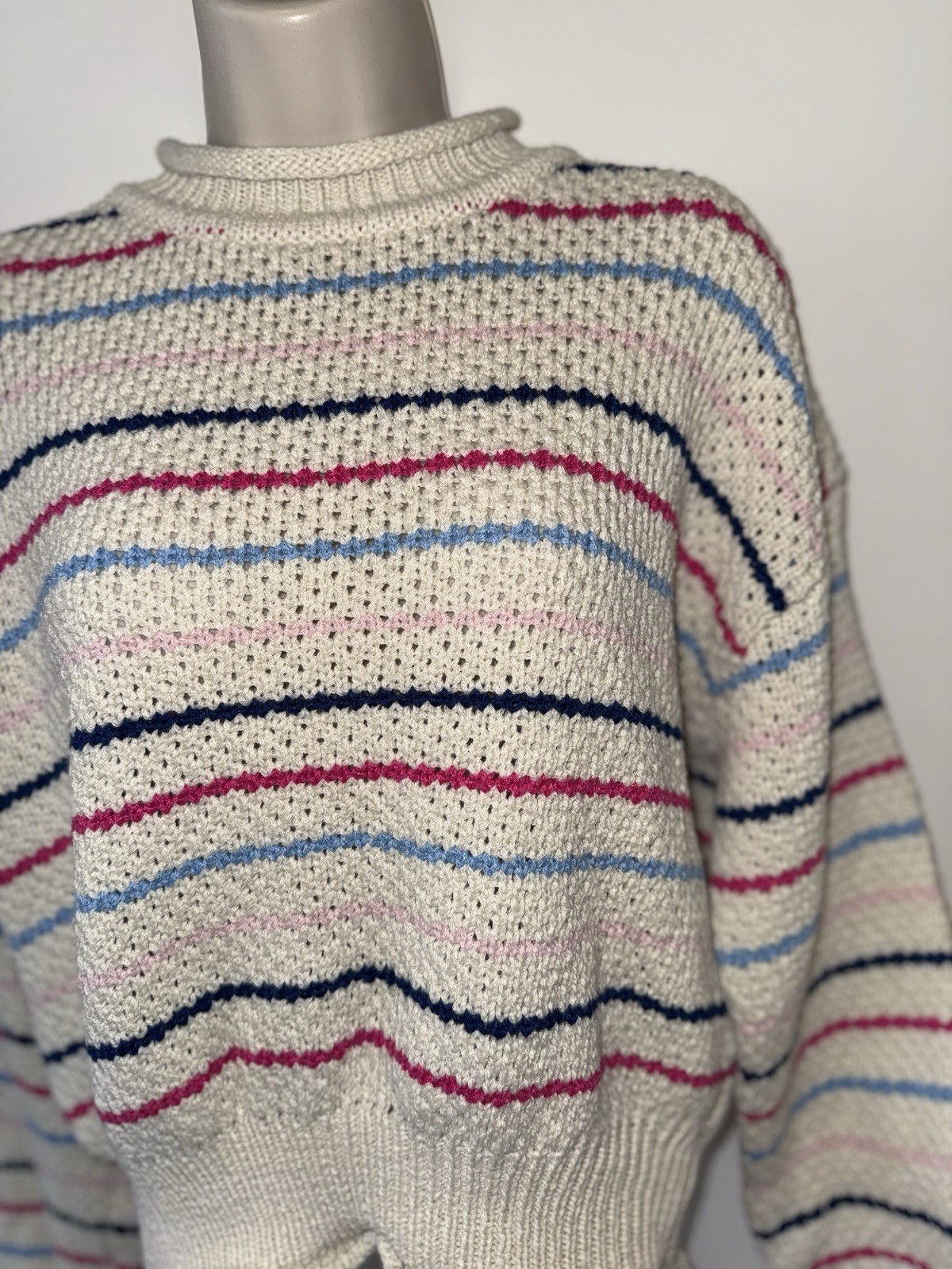 Grace + Karma (Medium) Cream Knit Sweater with Pink & Blue Stripes