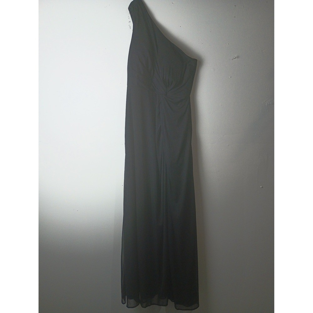 Azazie Black One Shoulder Knot Front Chiffon Maxi Bridesmaid Formal Dress A4