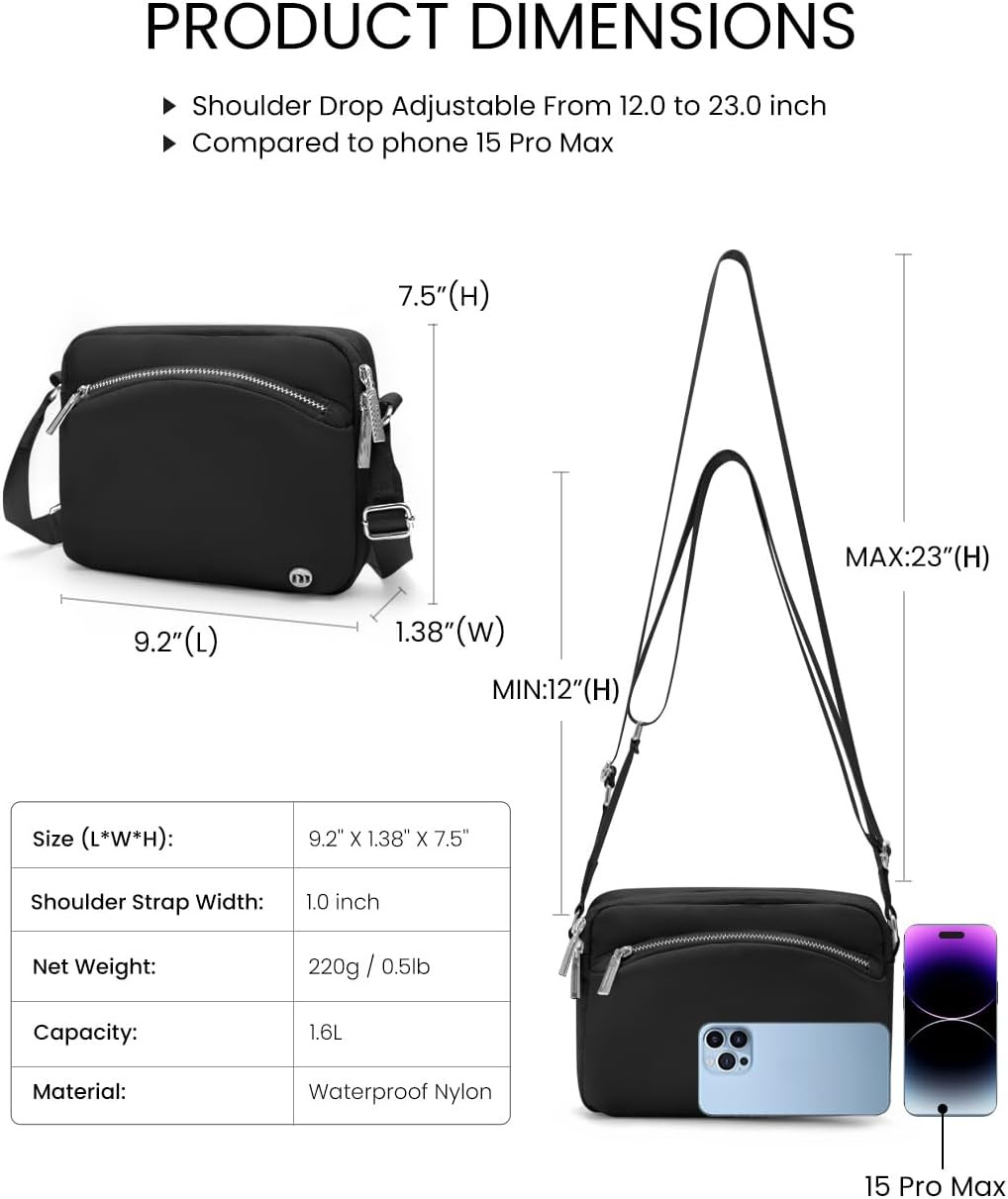 Everywhere Crossbody Bag 2L Metal Hardware, Casual Crossbody Bags Black Silver