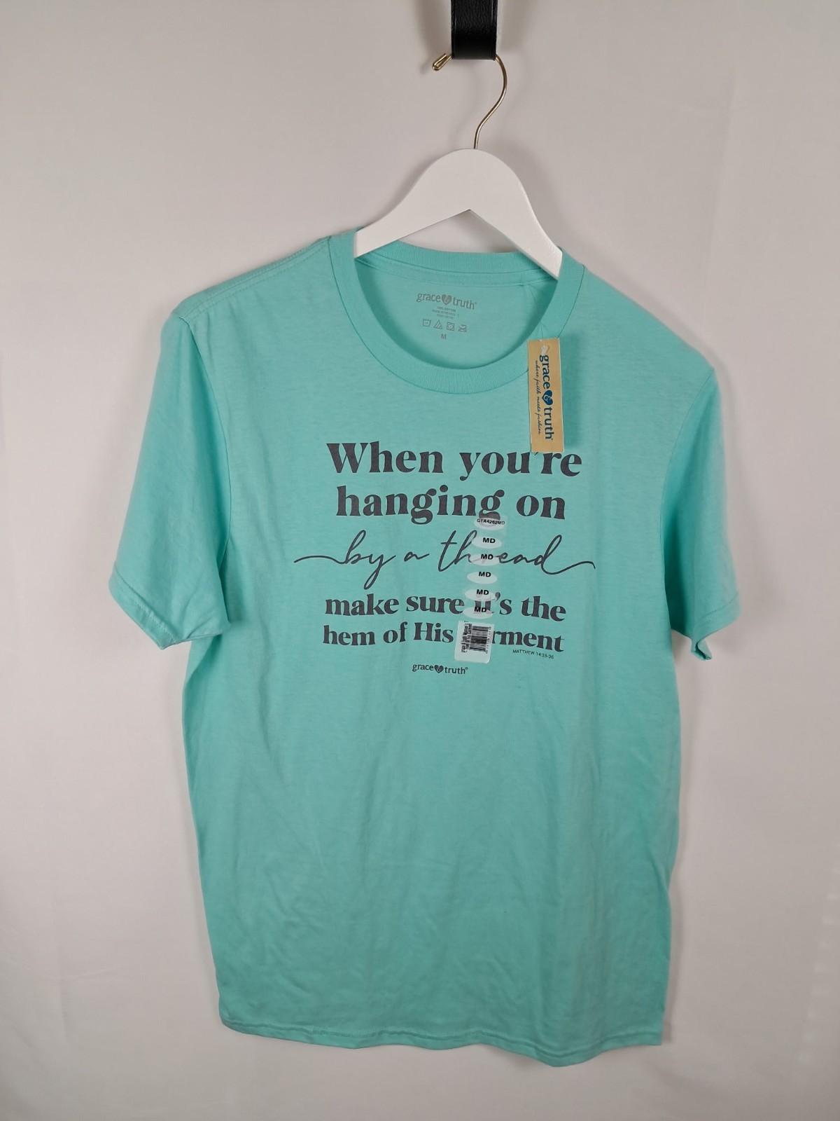 Grace and Truth Inspirational tee in aqua size m