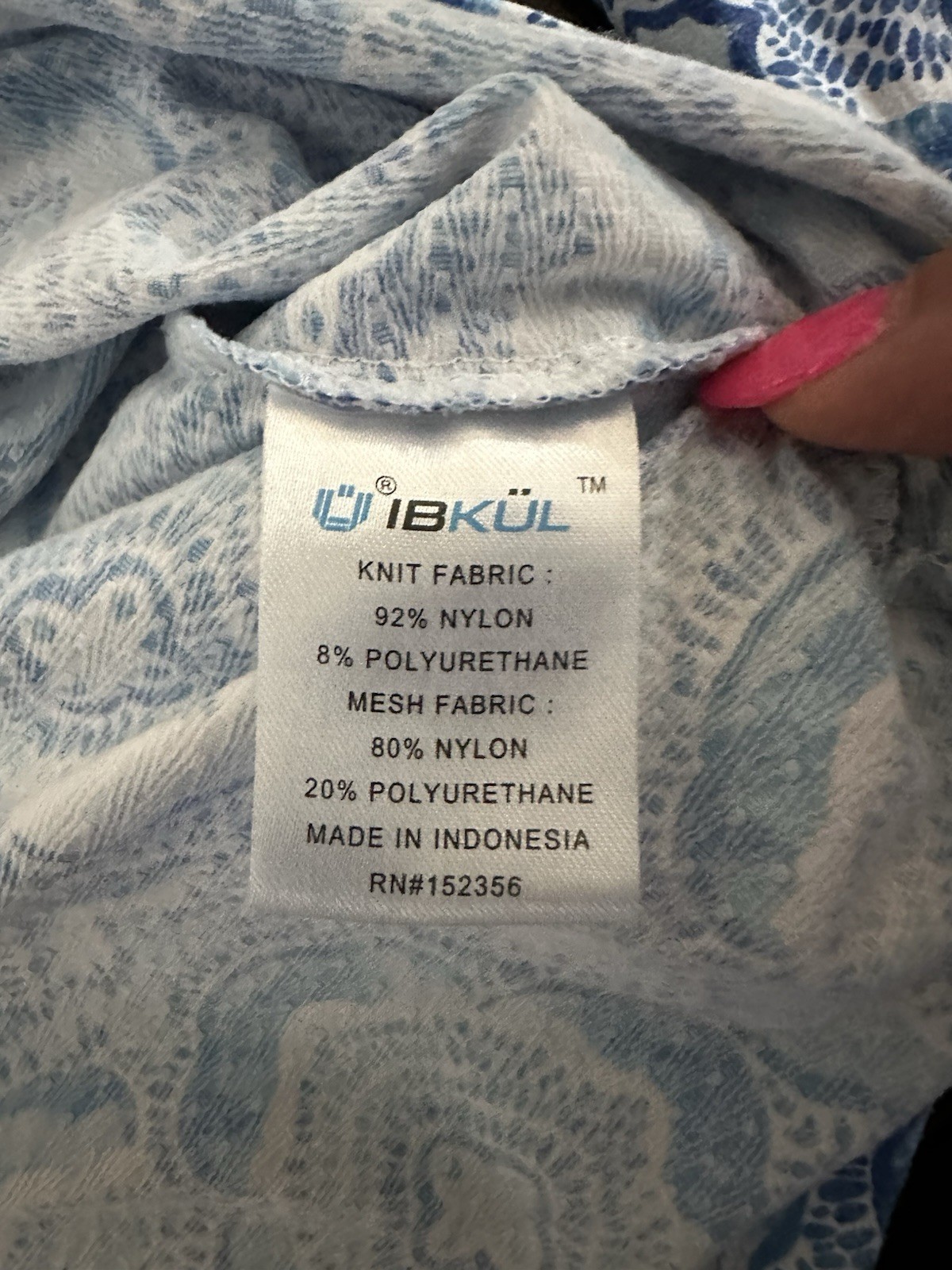 IBKUL Long Sleeve Mock Neck Top 1/4 Zip Pullover Blue Watercolor Sz L Summer
