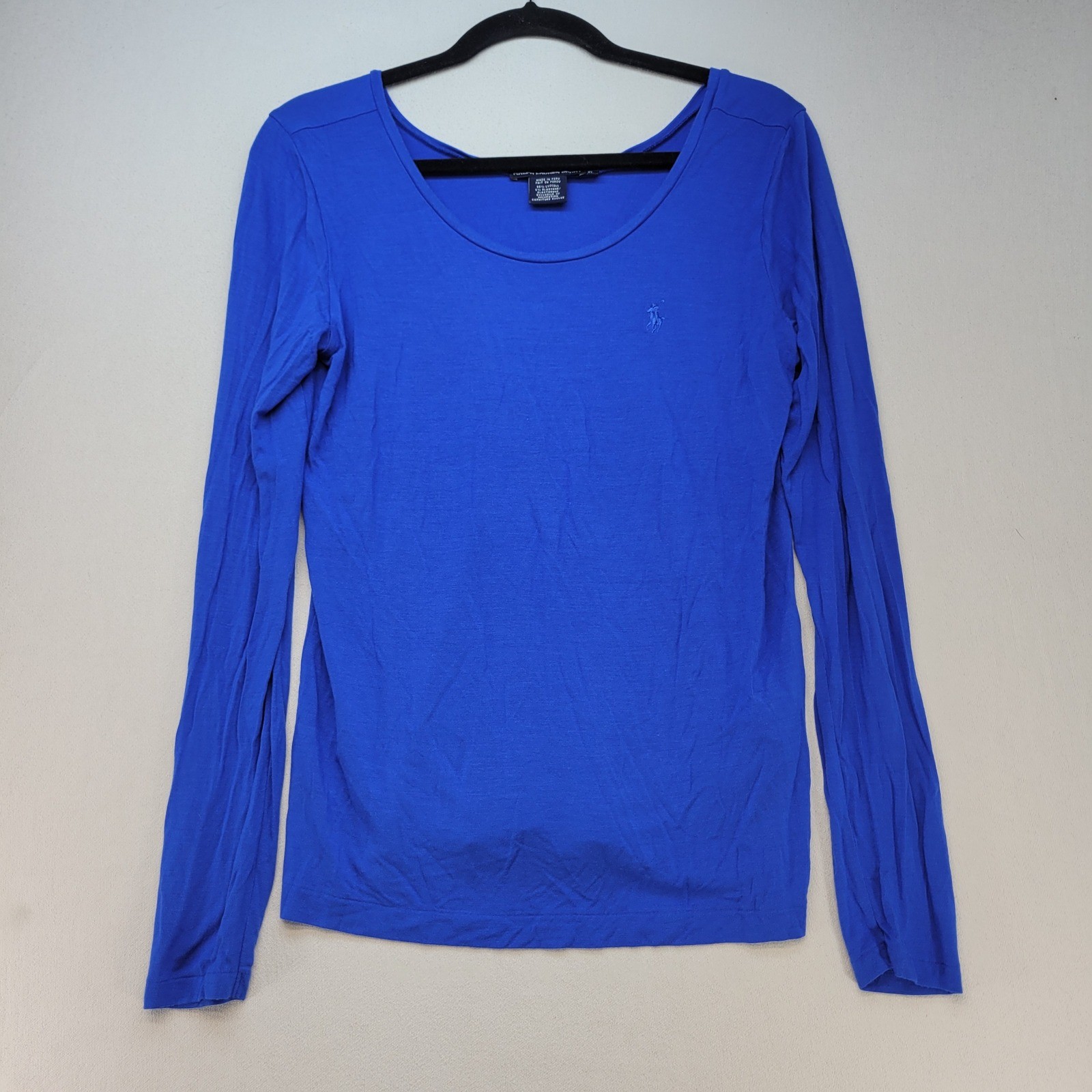 Ralph Lauren Sport Tee Women XL Blue Classic Long Sleeve Pony Logo